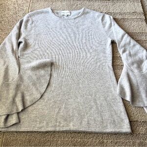 Charlotte Brody Light Gray Ruffle-Sleeve Crew Sweater